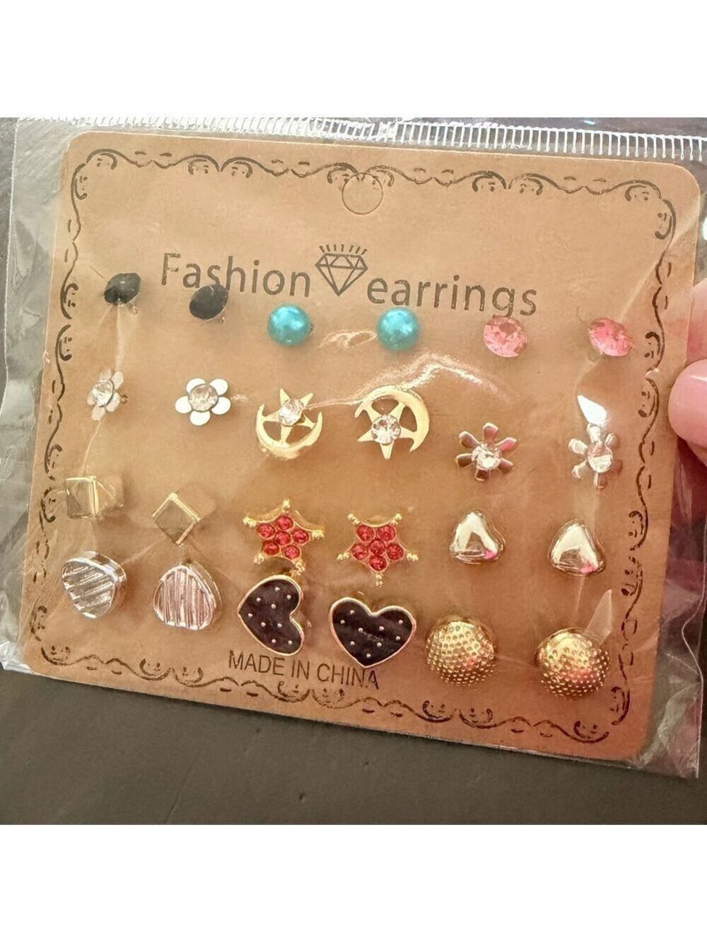 Fashion Stud Earring Set Gold Pink Turquoise Black